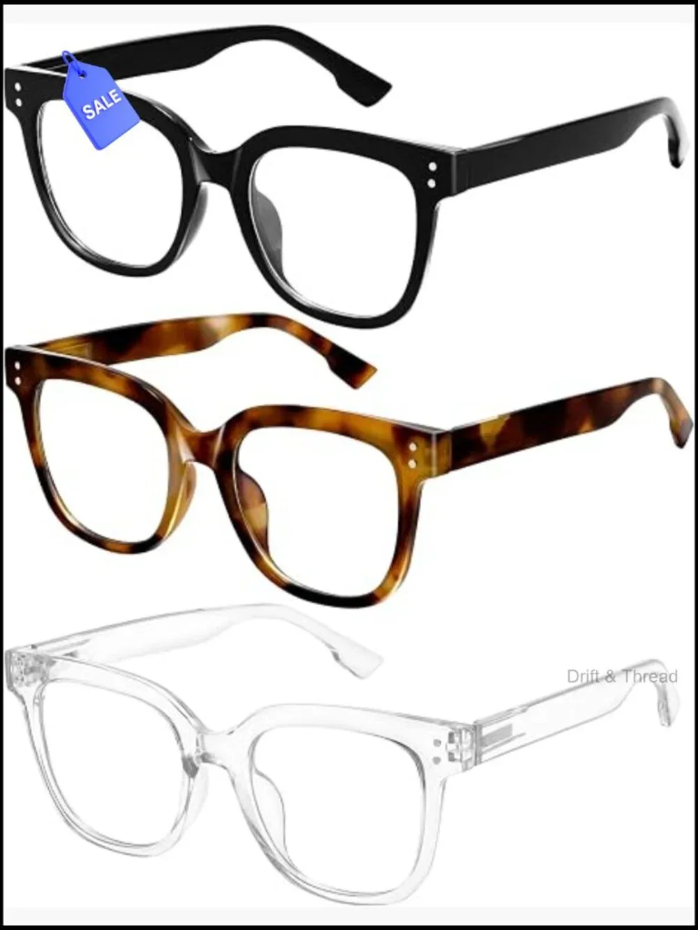 3-Pack Blue Light Glasses Oversized TR90 Anti-Glare UV400